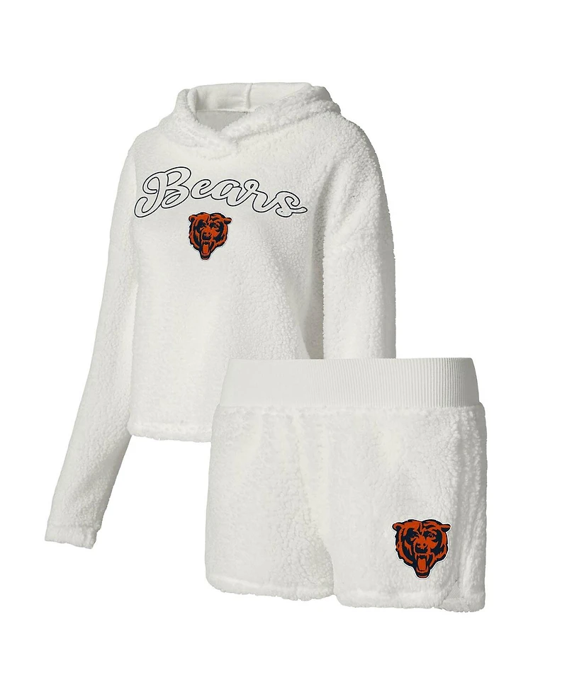 Women's Concepts Sport White Chicago Bears Fluffy Pullover Sweatshirt and Shorts Sleep Set