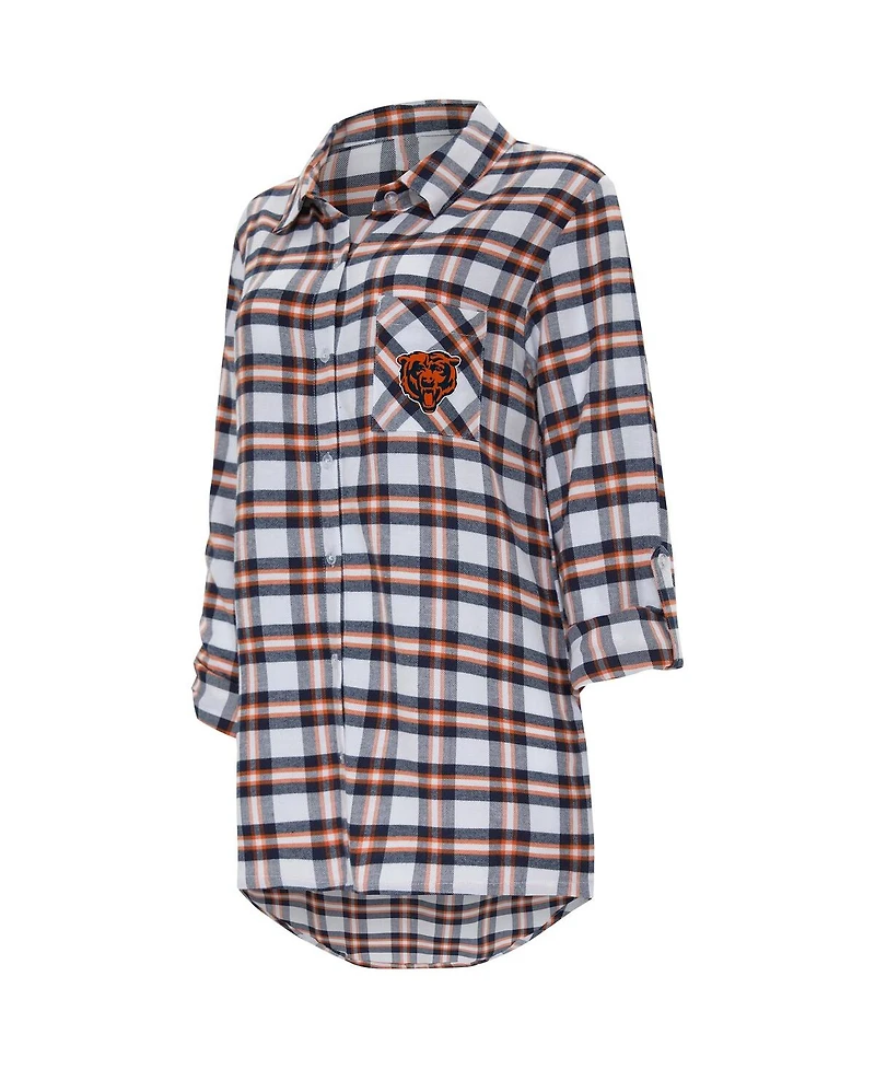 Women's Concepts Sport Navy Chicago Bears Sienna Plaid Full-Button Long Sleeve Nightshirt