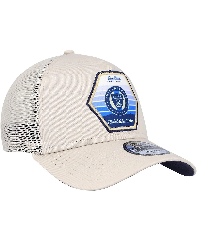 Men's New Era Cream Philadelphia Union Established Patch 9FORTY A-Frame Trucker Adjustable Hat