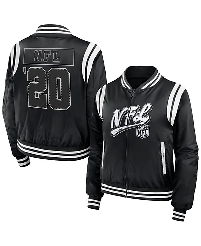 Women's Wear by Erin Andrews Black Shield Merchandise Bomber Full-Zip Jacket