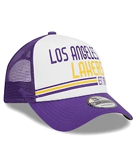 Men's New Era White Los Angeles Lakers Lift Pass Foam Front Trucker 9FORTY Adjustable Hat