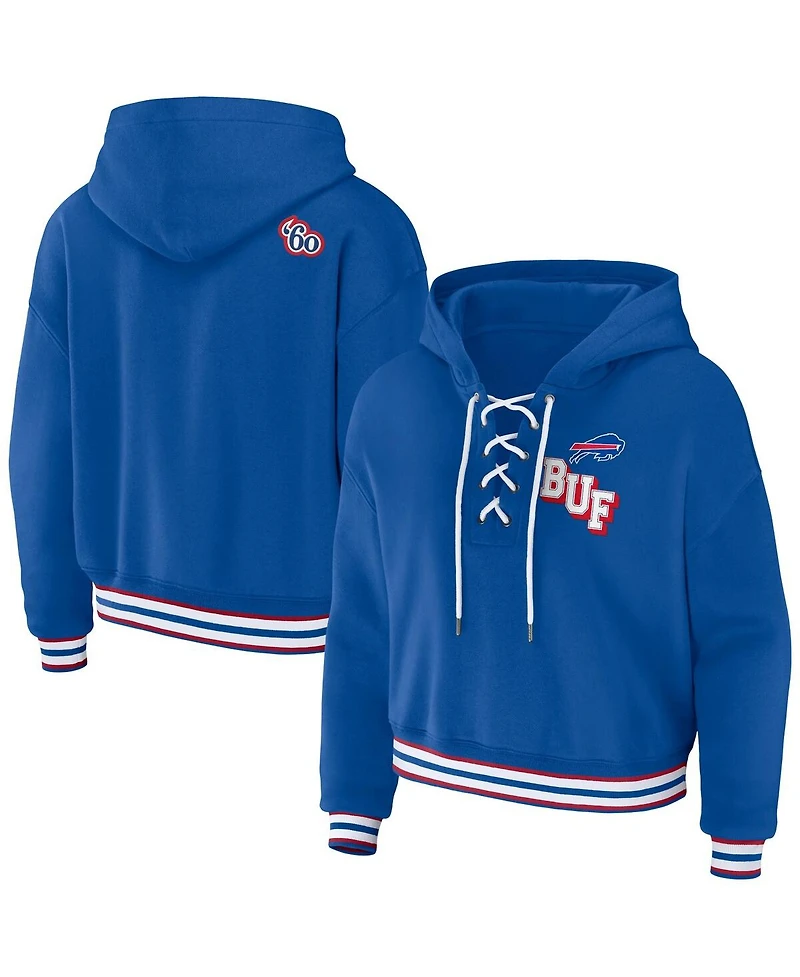 Women's Wear by Erin Andrews Royal Buffalo Bills Lace-Up Pullover Hoodie