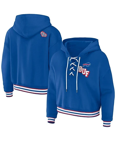 Women's Wear by Erin Andrews Royal Buffalo Bills Lace-Up Pullover Hoodie