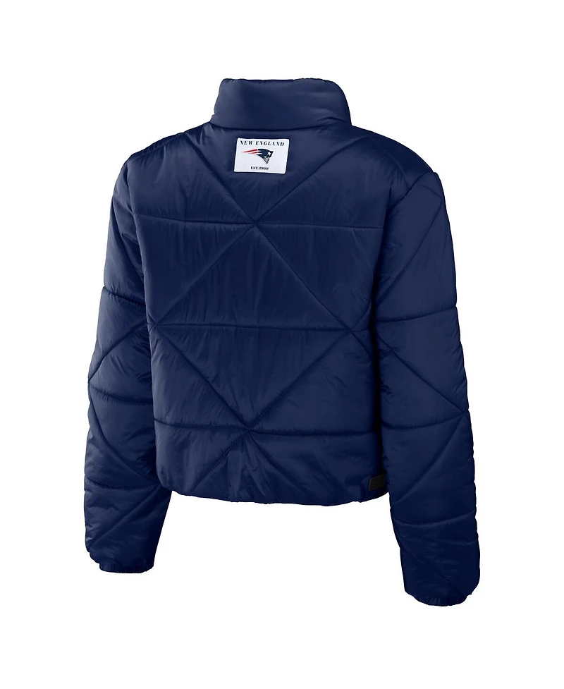 Women's Wear by Erin Andrews Navy New England Patriots Cropped Puffer Full-Zip Jacket