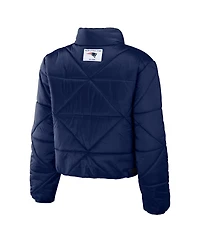 Women's Wear by Erin Andrews Navy New England Patriots Cropped Puffer Full-Zip Jacket