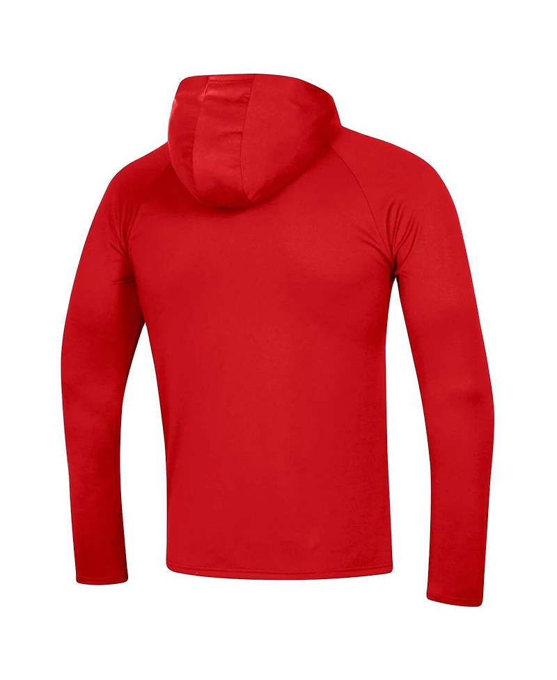 Men's Under Armour Red Wisconsin Badgers School Logo Raglan Long Sleeve Hoodie Performance T-shirt