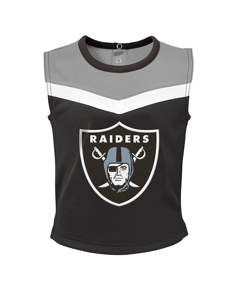 Girls Toddler Black Las Vegas Raiders Spirit Cheer Two-Piece Cheerleader Set with Bloomers