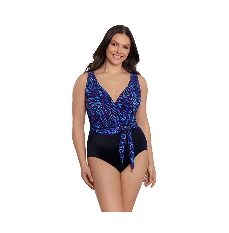 Longitude by Mimi Flamingo Women's Longitude Belted Surplice One-Piece Swimsuit