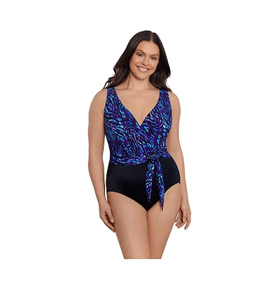 Longitude by Mimi Flamingo Women's Longitude Belted Surplice One-Piece Swimsuit
