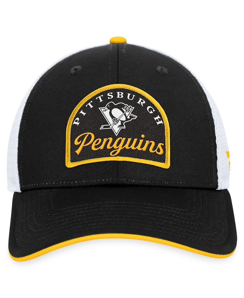 Men's Fanatics Black, White Pittsburgh Penguins Fundamental Adjustable Hat