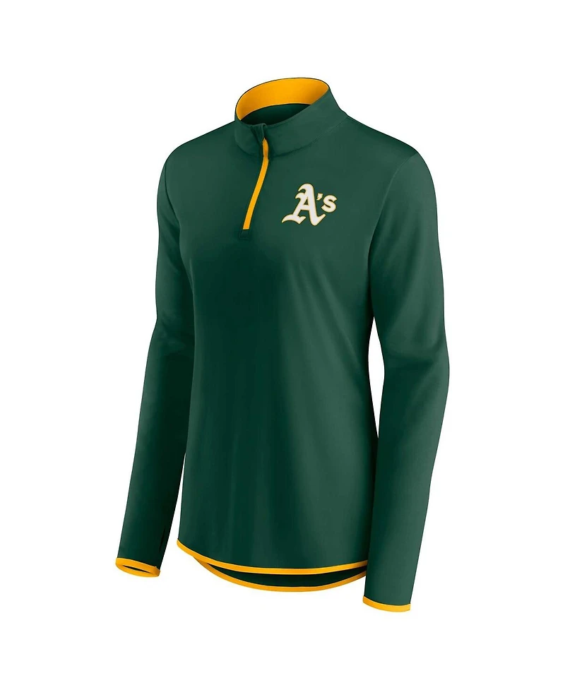 Women's Fanatics Green Oakland Athletics Corner Quarter-Zip Top