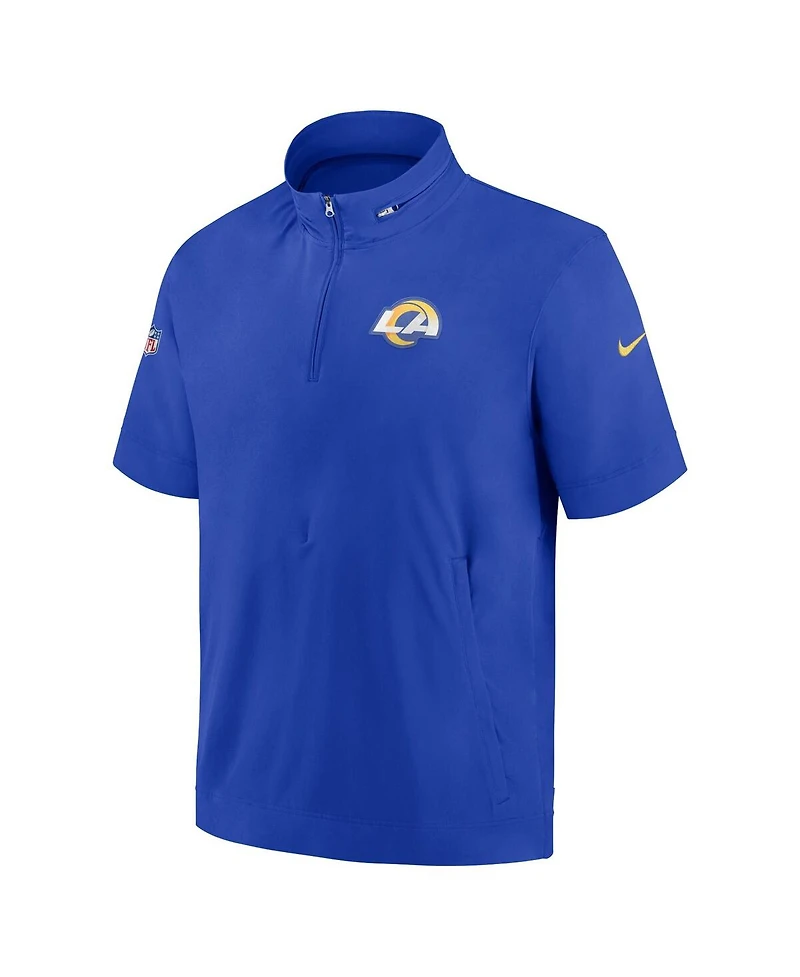 Men's Nike Royal Los Angeles Rams Sideline Coach Short Sleeve Hoodie Quarter-Zip Jacket