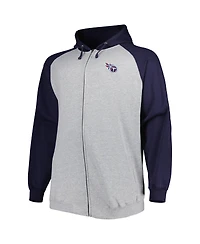 Men's Heather Gray Tennessee Titans Big and Tall Fleece Raglan Full-Zip Hoodie Jacket