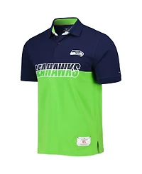 Men's Tommy Hilfiger Neon Green, College Navy Seattle Seahawks Color Block Polo Shirt