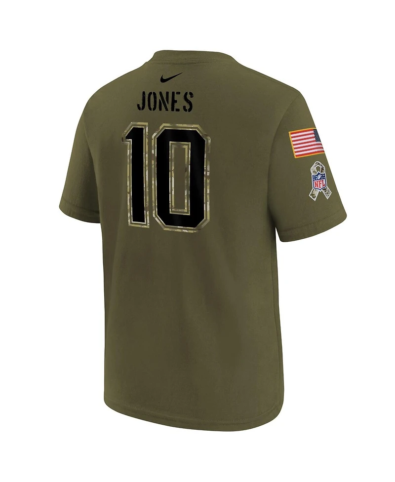 Big Boys Nike Mac Jones Olive New England Patriots 2022 Salute To Service Name and Number T-shirt