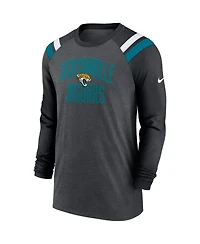 Men's Nike Heathered Charcoal, Black Jacksonville Jaguars Tri-Blend Raglan Athletic Long Sleeve Fashion T-shirt