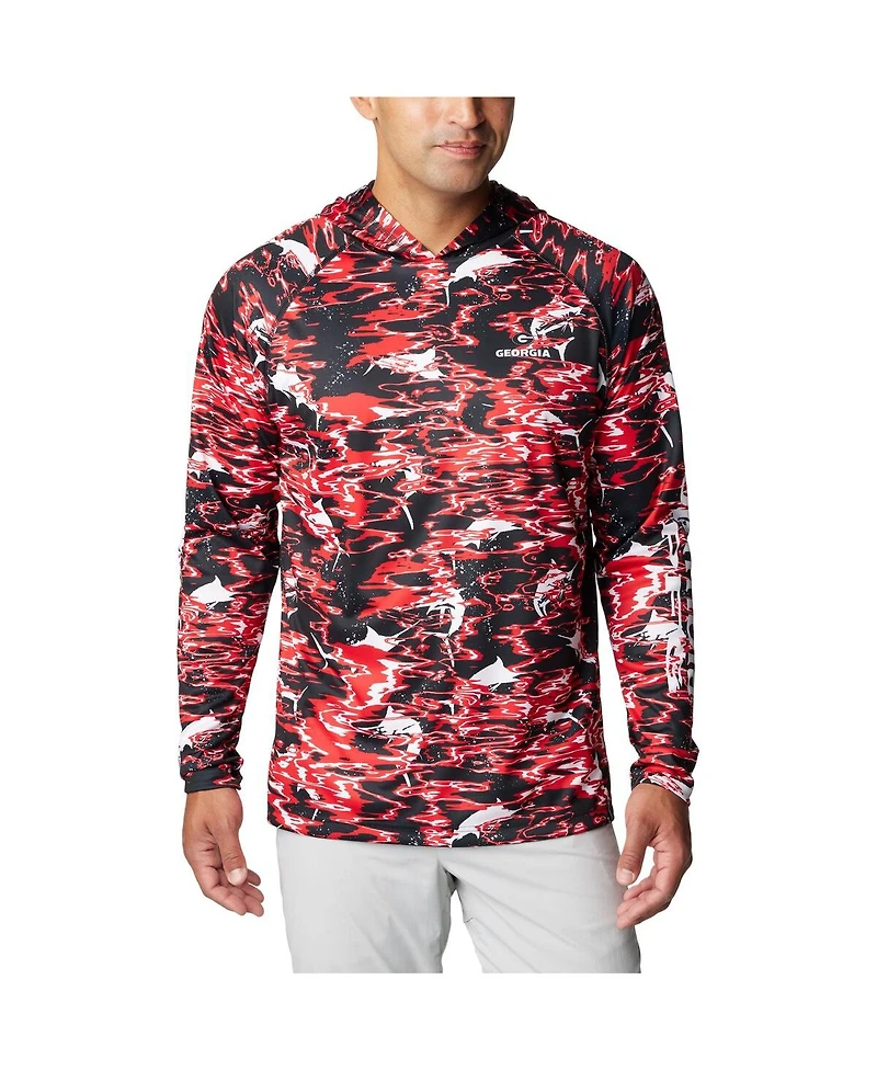 Men's Columbia Black Georgia Bulldogs Pfg Terminal Tackle Omni-Shade Rippled Long Sleeve Hooded T-shirt