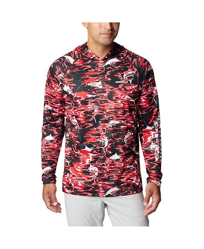 Men's Columbia Black Georgia Bulldogs Pfg Terminal Tackle Omni-Shade Rippled Long Sleeve Hooded T-shirt