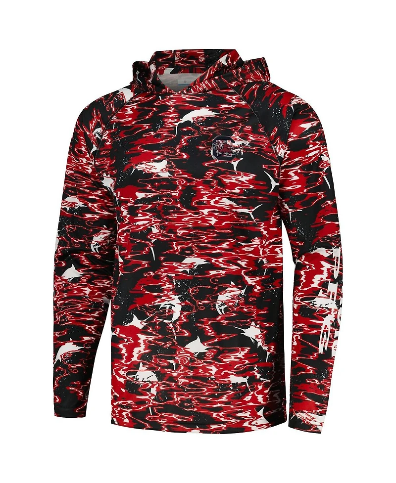 Men's Columbia Black South Carolina Gamecocks Pfg Terminal Tackle Omni-Shade Rippled Long Sleeve Hooded T-shirt