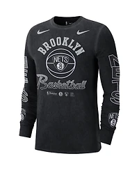 Men's Nike Black Distressed Brooklyn Nets Courtside Retro Elevated Long Sleeve T-shirt