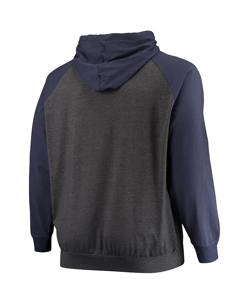 Men's Fanatics Navy, Heathered Charcoal Houston Texans Big and Tall Lightweight Raglan Pullover Hoodie