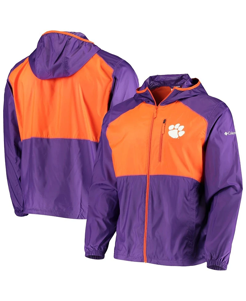 Men's Columbia Purple, Orange Clemson Tigers Flash Forward Hoodie Full-Zip Lightweight Windbreaker