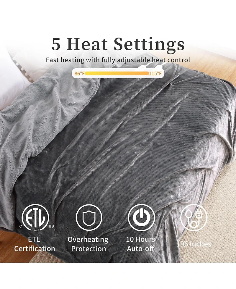 Caromio Queen Flannel Sherpa Electric Heated Blanket with Dual Control, 84" x 90"