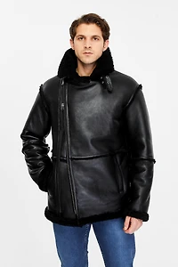 Furniq Uk Men's Fashion Leather Jacket Wool, Black