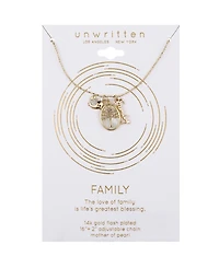 Unwritten Cubic Zirconia Bird, Mother of Pearl Tree, 14K Gold Plated Family Pendant Necklace
