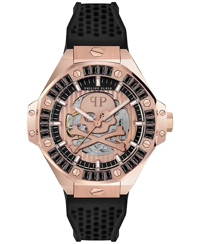 Philipp Plein Men's Automatic Skeleton Royal Black Silicone Strap Watch 46mm