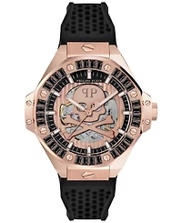 Philipp Plein Men's Automatic Skeleton Royal Black Silicone Strap Watch 46mm