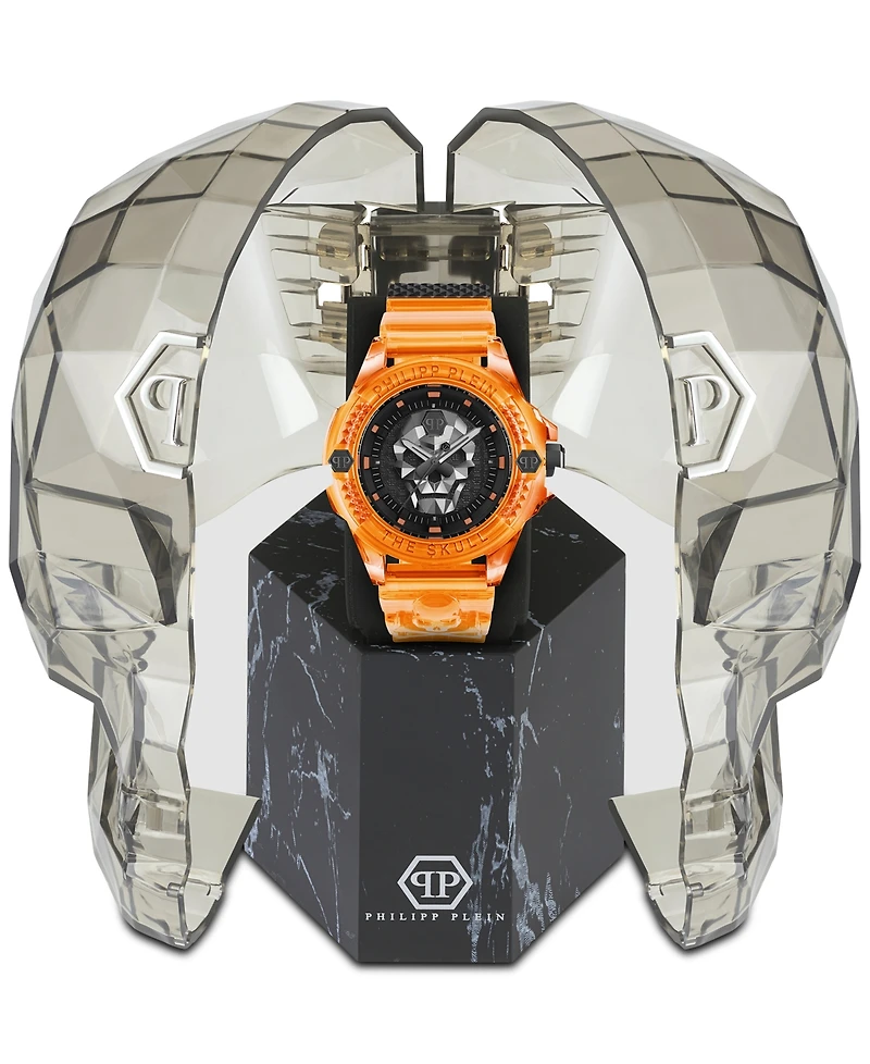 Philipp Plein Unisex The Skull Scuba Duba Orange Silicone Strap Watch 44mm