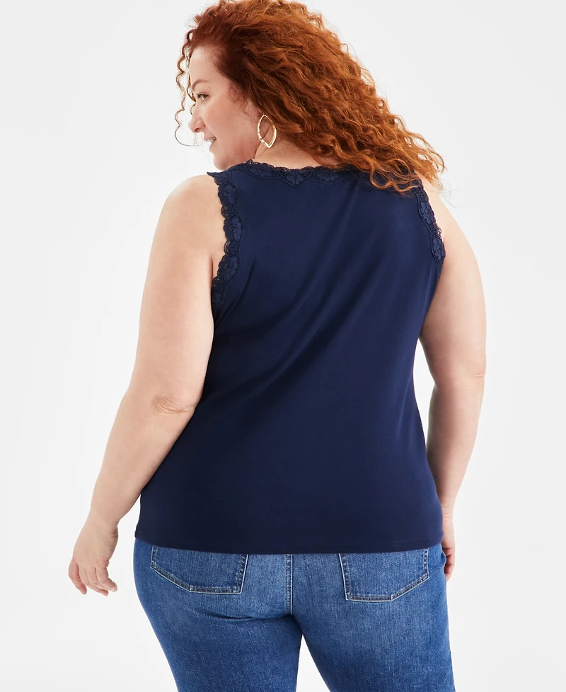 Style & Co Plus Size Lace-Trimmed Tank Top, Exclusively at Macy's