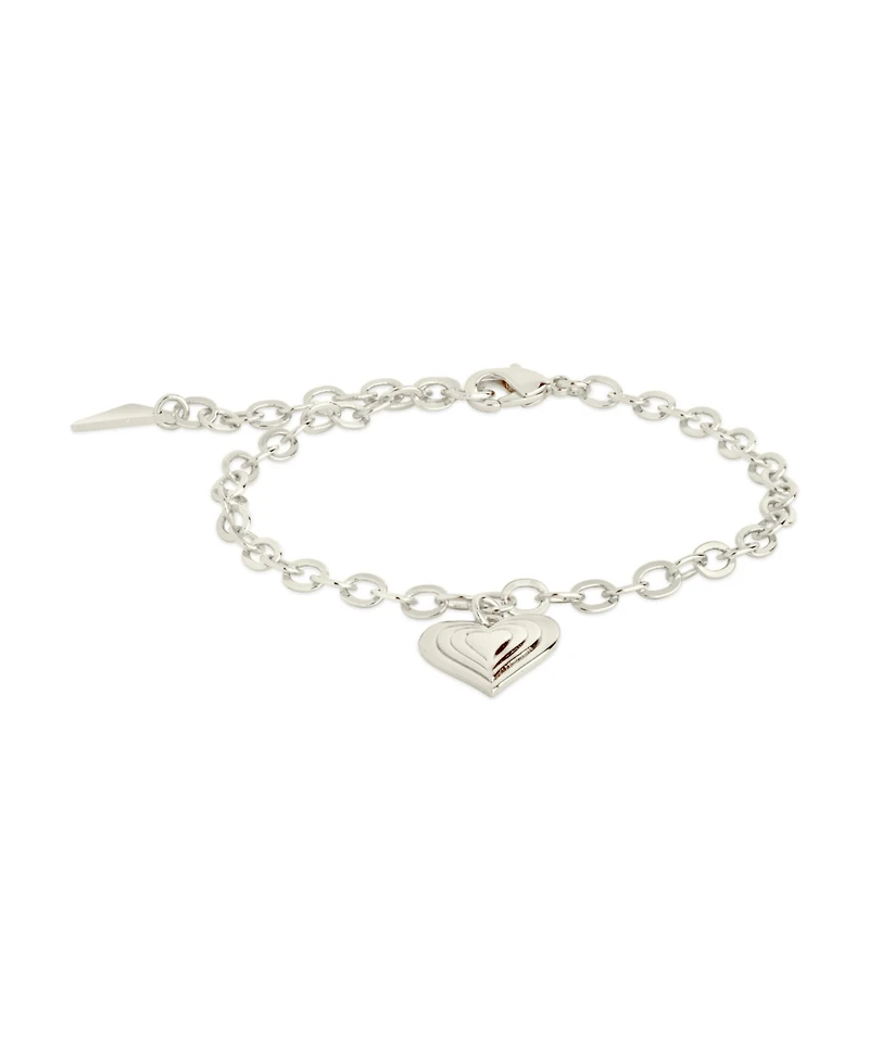 Sterling Forever Silver-Tone or Gold-Tone Beating Heart Charm Bracelet