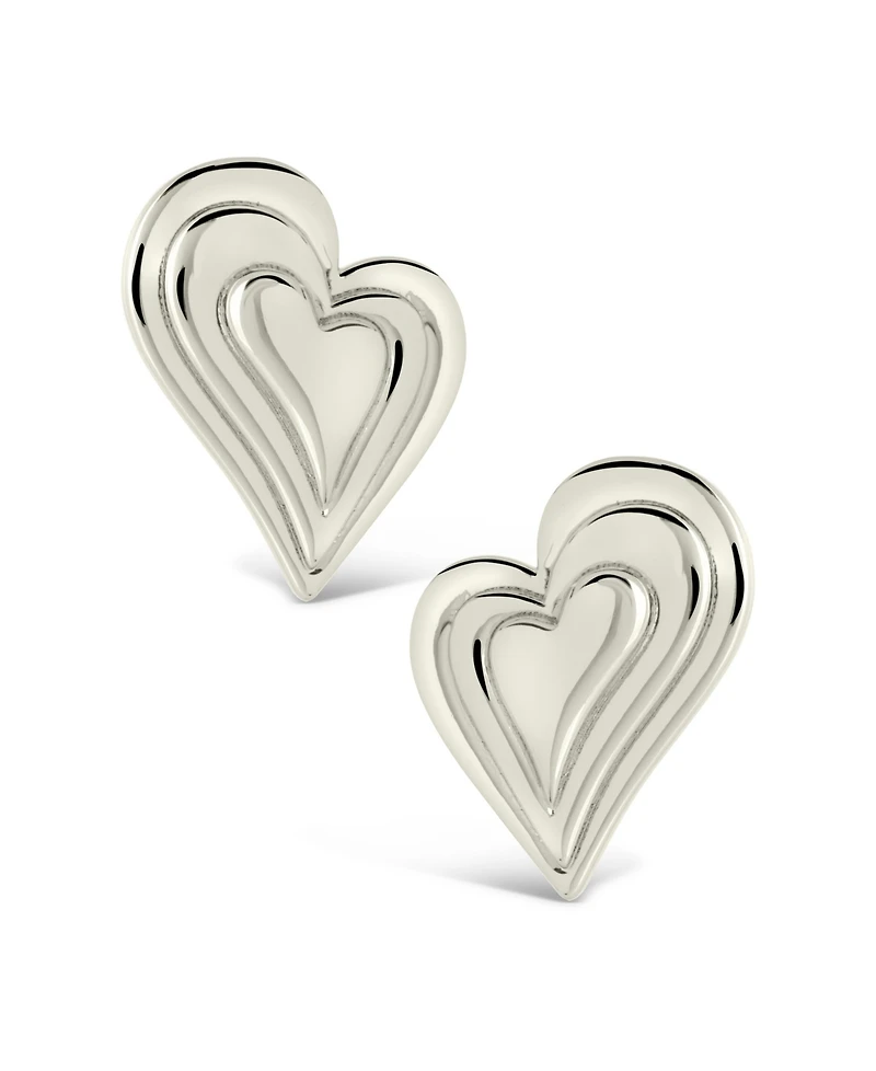 Sterling Forever Silver-Tone or Gold-Tone Statement Beating Heart Studs