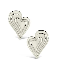 Sterling Forever Silver-Tone or Gold-Tone Statement Beating Heart Studs