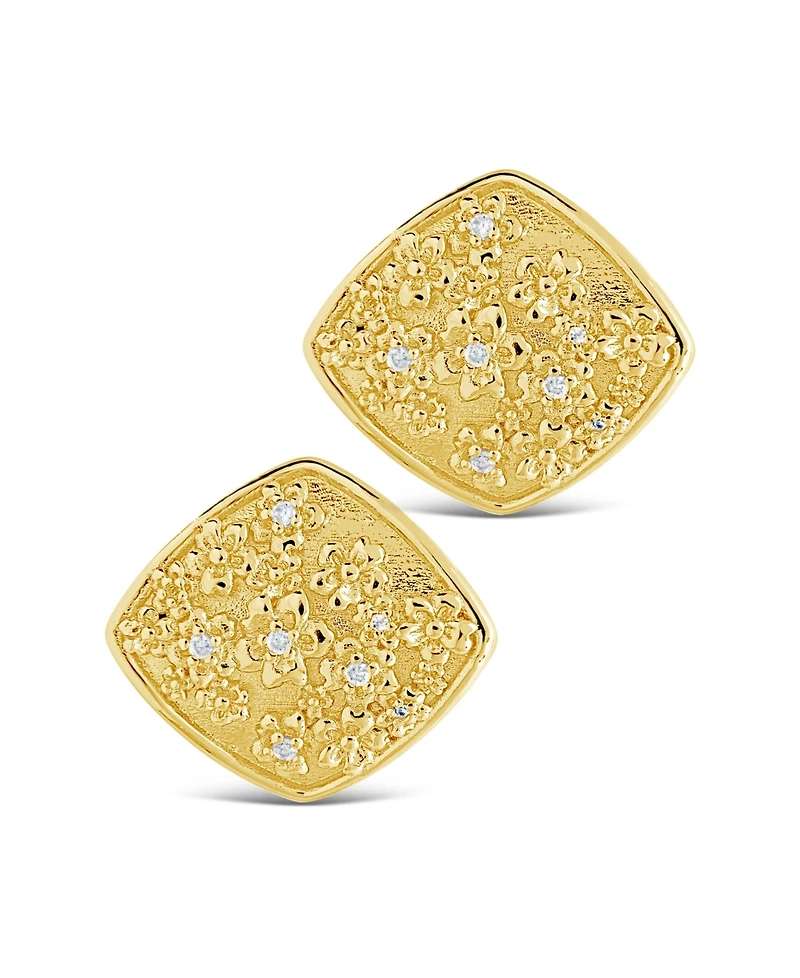 Sterling Forever Gold-Tone or Silver-Tone Cubic Zirconia Detail Flower Pendant Ophelia Studs