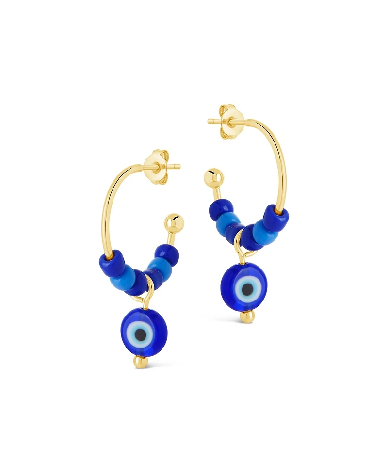 Sterling Forever Gold-Tone or Silver-Tone Blue Beaded Accent Sibyl Hoops