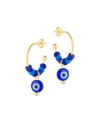Sterling Forever Gold-Tone or Silver-Tone Blue Beaded Accent Sibyl Hoops