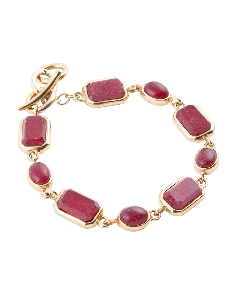Barse Delicately Genuine Red Onyx Rectangle and Circle Link Bracelet