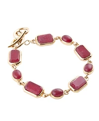 Barse Delicately Genuine Red Onyx Rectangle and Circle Link Bracelet