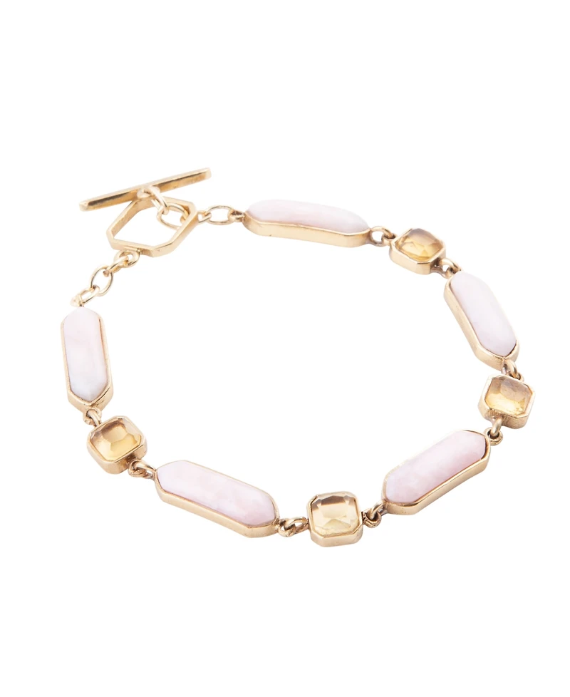 Barse Etta Genuine Pink Opal and Yellow Quartz Abstract Link Bracelet