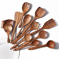 Sugift 13-Piece Wooden Spoons for Cooking, Wooden Spatula Set with Holder, Spoon Rest & Hooks
