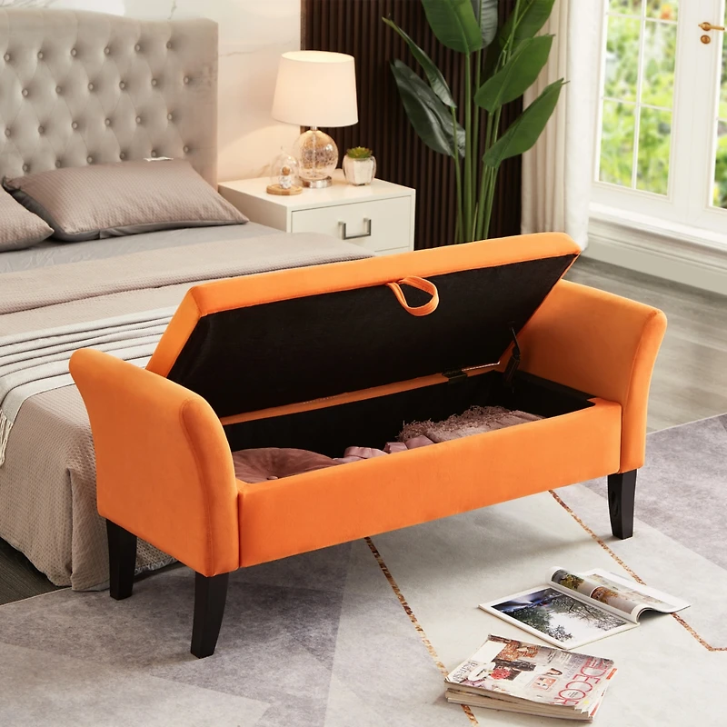 Streamdale Furniture 51.5" Bed Bench With Storage Orange Velvet