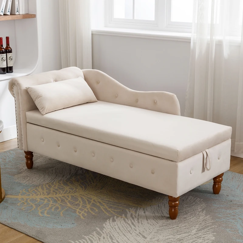 Streamdale Velvet Chaise Lounge with Storage & Pillow