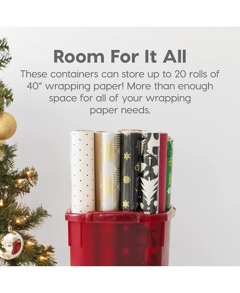 Iris Usa 40" 20 Rolls Wrapping Paper Storage Box Container, Clear/Red
