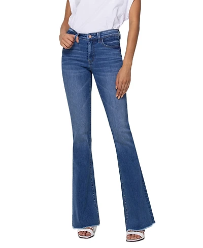 Vervet Women's Mid Rise Raw Hem Mini Flare Jeans