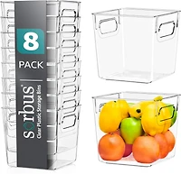 Sorbus 8 Pack Small Clear Storage Bins with Handles - for Kitchen, Cabinet Organizer, Pantry & Refrigerator