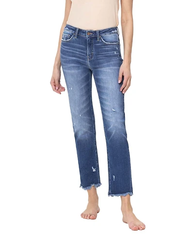 Flying Monkey Women's High Rise Slim Raw Hem Straight Jeans
