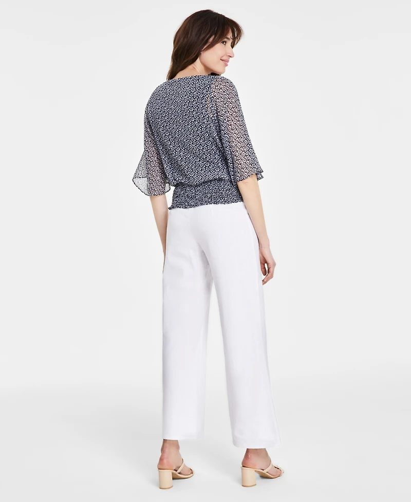 Sam & Jess Women's Round-Neck 3/4-Sleeve Smocked-Waist Blouse